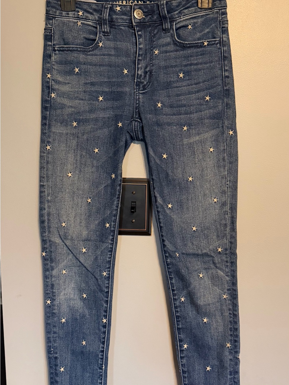 American Eagle Outfitters Dark Blue Skinny Jeans with White Star Embroidery